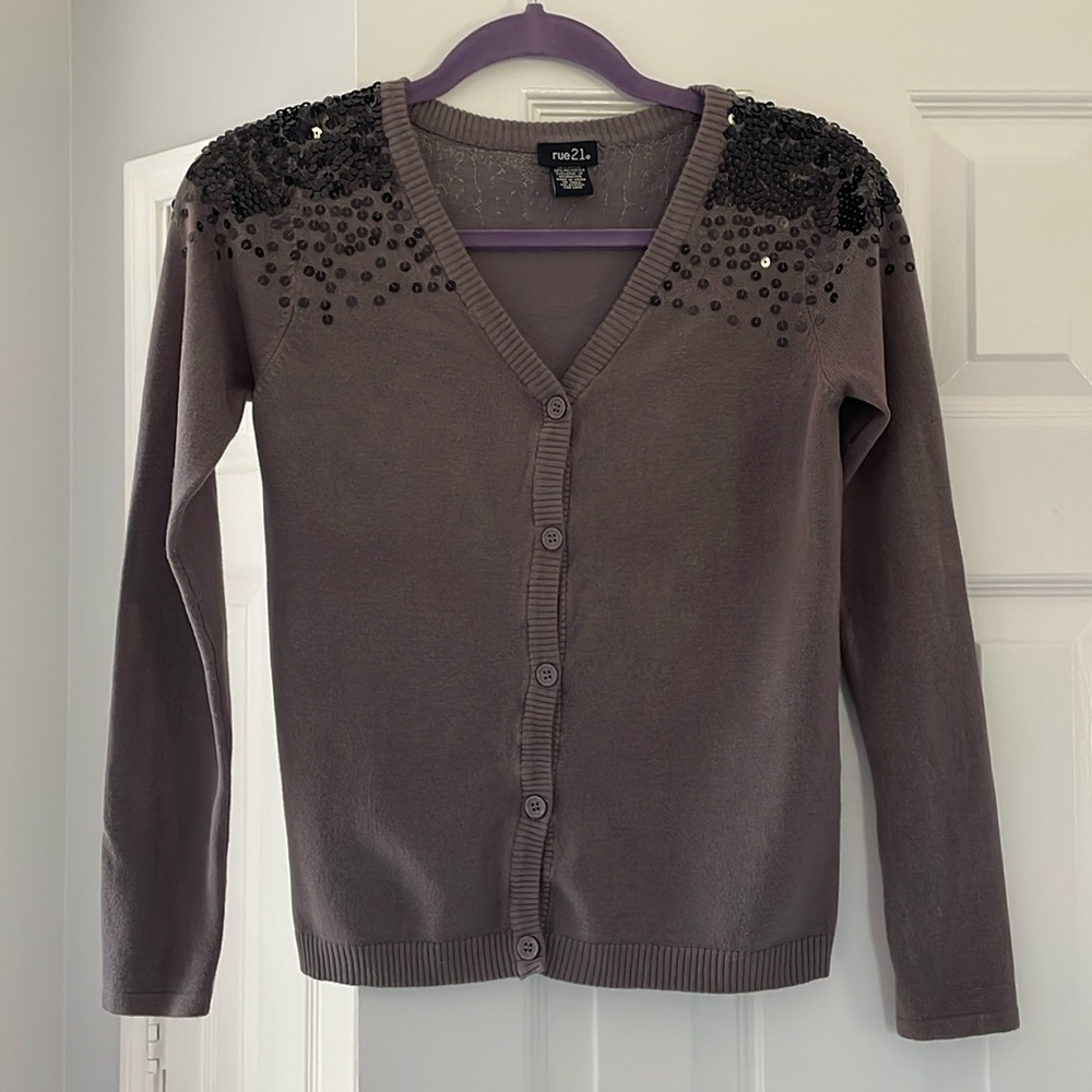 Rue21 Grey Sequin Sweater, Size M
